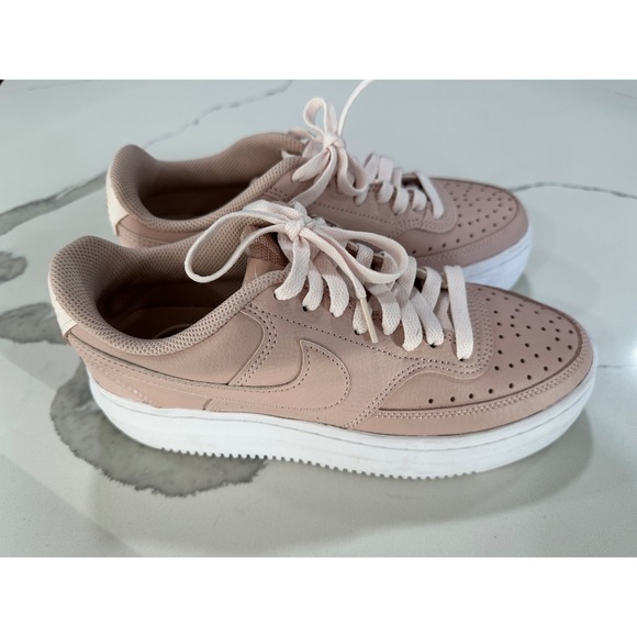 Nike Court Vision Alta Women's Pink Leather Perforated Low Top Casual Sneakers 8 - Picture 1 of 6
